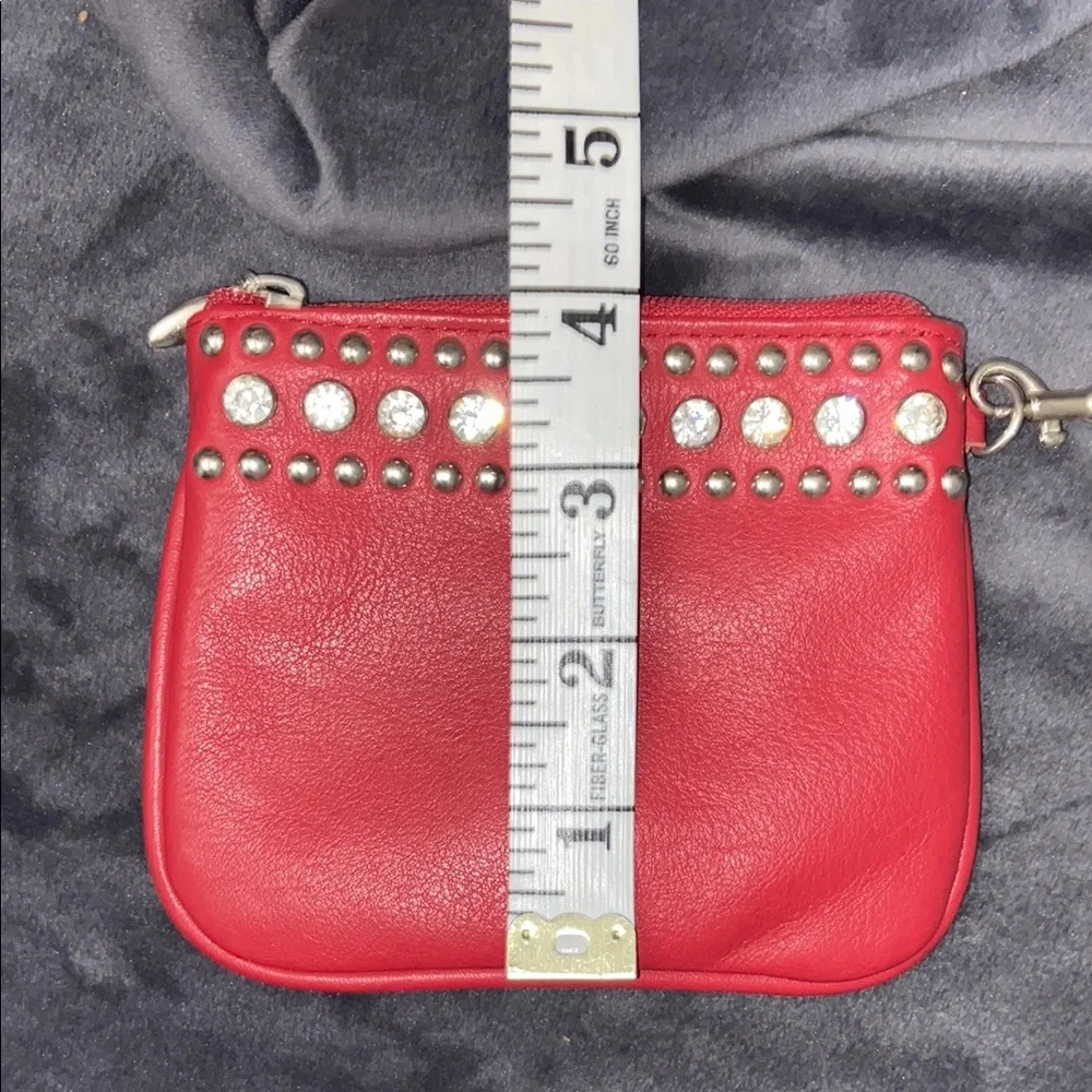 Red Leather Studded Women's Wristlet Belt Bag